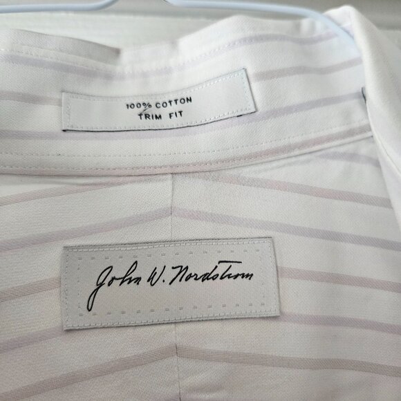 Nordstrom Men's Dress Shirt White with faint gray purple stripes size 15.5 32/33 - Picture 2 of 4
